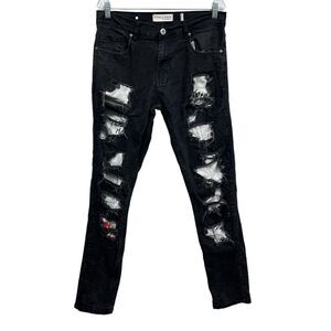 Evolution In Design Mens Jeans Stretch Distressed Raw Graffiti Black Size 34*